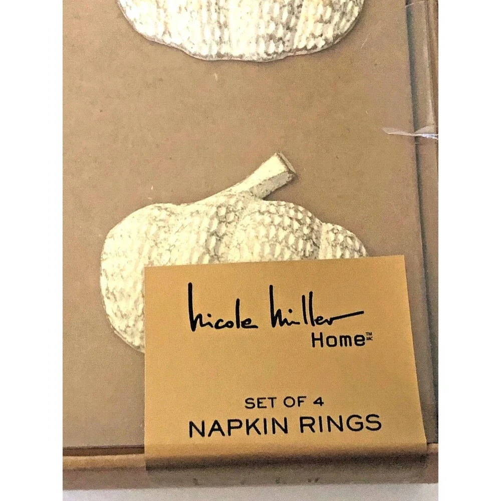 Nicole Miller White Pumpkins Napkin Rings Thanksgiving Autumn Halloween Set Of 4